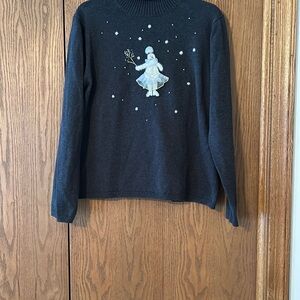 Talbots Gray Cowl Neck Sweater with Christmas Tree Design